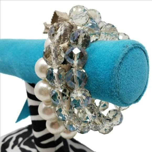3-Piece Bangle Set Pearls & Clear Crystal Beads - Picture 4 of 5